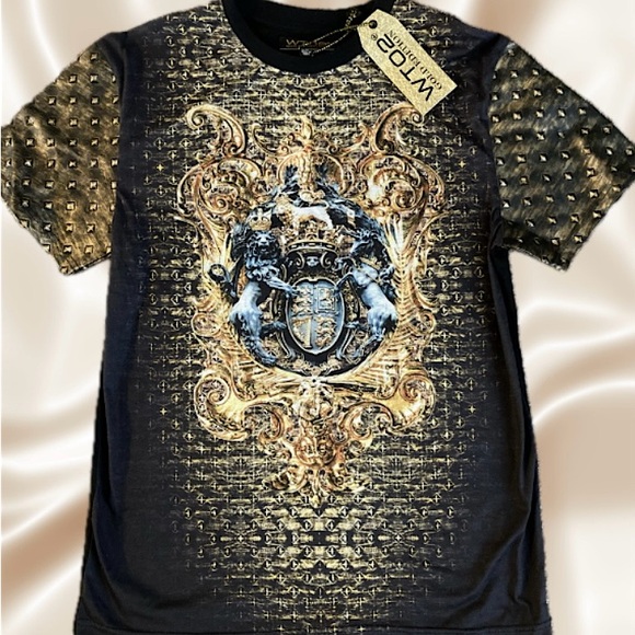 WTO2 Gold Edition Royal Lion Crest T Shirt Size M Black Gold - Picture 1 of 7